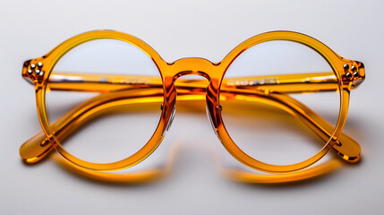 Retro Orange Eyeglasses on Grey Background