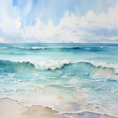 Beautiful watercolor paint sea and beach