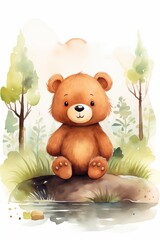 Cute watercolor animal bear