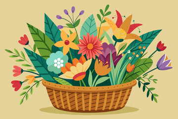 basket of flowers vector arts illustration