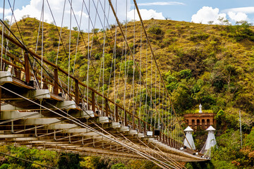 View from below of the Western suspension Bridge in Santa Fe de Antioquia, Colombia