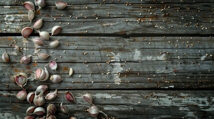 garlic on old wooden table background