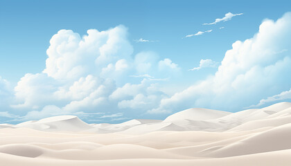 Blue sky with white clouds over the sandy desert. - obrazy, fototapety, plakaty