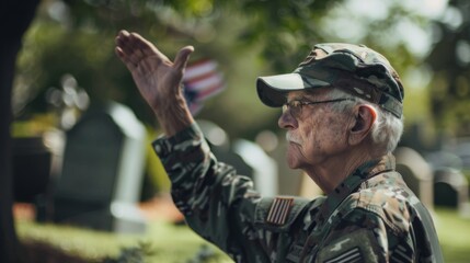 Obraz premium Military veteran at the cemetery
