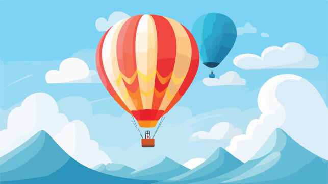 Hot air balloon in the sky with clouds. Flat style