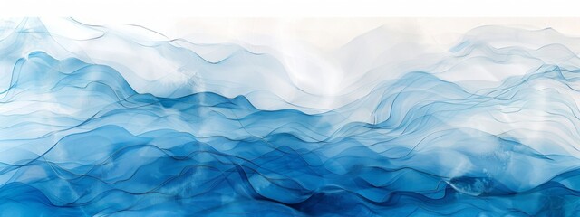 Obraz premium Abstract water ocean wave, blue, aqua, sunny texture. Blue and white water wave banner background for ocean wave abstract painting. Art wavy backdrop water waves illustration for copy space