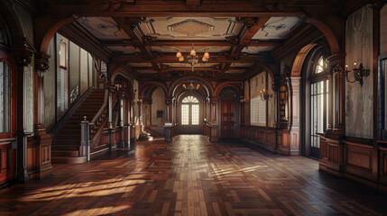 Historic Interior: Photograph the interior of a historic building or landmark, showcasing intricate architectural details and period-specific design elements. Generative AI