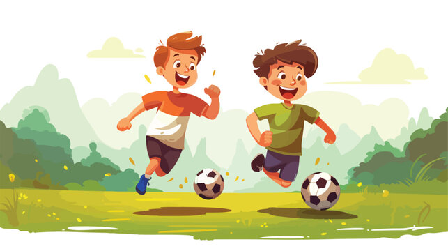 Little children play football happy two boys playin