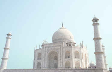 Side view of majestic Taj Mahal in Agra. One of seven wonders of the World