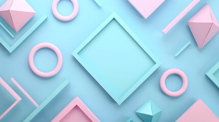 This is a 3D rendering of geometric shapes in pastel colors. The shapes are arranged in a pleasing composition and the colors are soft and inviting.