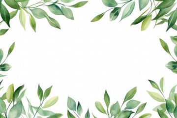 Fototapeta premium delicate frame with green spring leaves on a white background. wedding or birthday invitation card