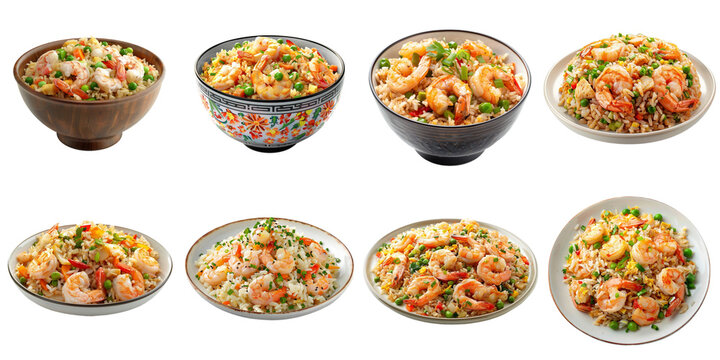 Set of fried rice chahan png mockup in 3d without backoground for decoration.