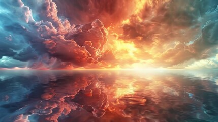 A colorful sky with clouds over water, AI - obrazy, fototapety, plakaty