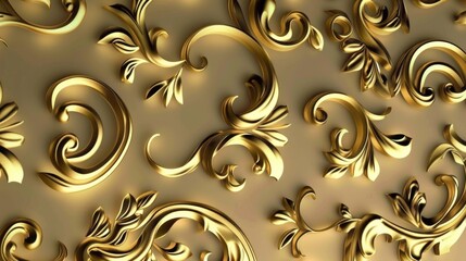 A close up of a gold decorative pattern on the wall, AI