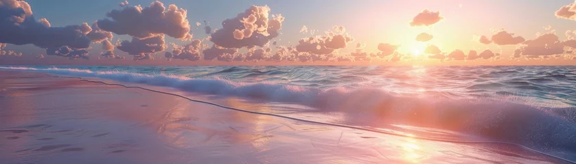 Foto op Plexiglas 3D Blender bright natural setting minimal beach at sunset © Naret