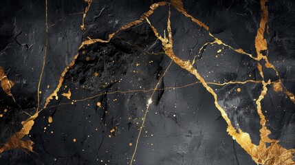 A black and gold marble texture with some golden spots, AI