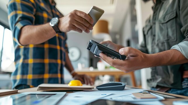 Homeowner Utilizing Mobile Payment App to Pay Contractor for Services