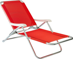Red folding beach sun lounger isolated.