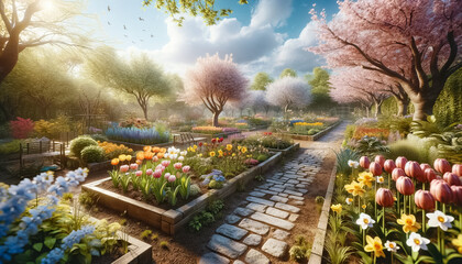 Verdant Splendor: A Lush Greenhouse Garden Bursting with Colorful Flora - obrazy, fototapety, plakaty
