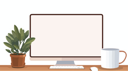 A Mockup of a blank computer screen sitting on a wo