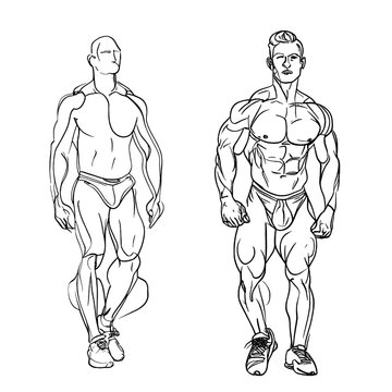 continuous line drawings Fitness and body building . vector illustration isolated on white background