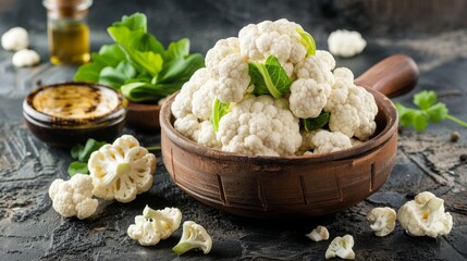 High resolution background texture of fresh organic cauliflower for diverse design projects