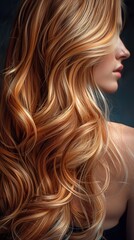 Image of hair extensions, golden blonde color with reddish highlights, salon quality, beautiful honey golden hairstyle for weddings, events, simple extra long hair ideal for the bride. Hairstyles with