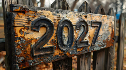 "2027" on the fence, top view.