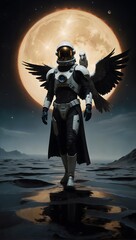 Naklejka premium Ascendant Explorer: Celestial Voyage of the Angelic Astronaut