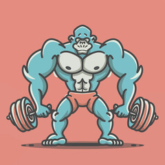 Naklejka premium red white black modern style minimalist lines of a strong muscle pose strong body builder anatomy man at gym with bundle Doing exercises in all body positions using different gym equipment 