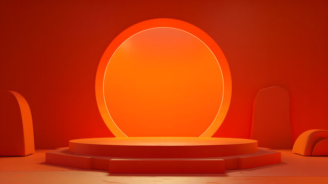 Minimalist Modern Chic: Sophisticated Geometric Orange Podium Amidst Abstract Background for Award Ceremony Website