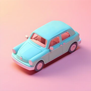 Cute 3D car icon in a cartoon clay style and soft pastel colors