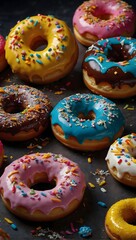 Colorful Assorted Donuts on a Dark Background
