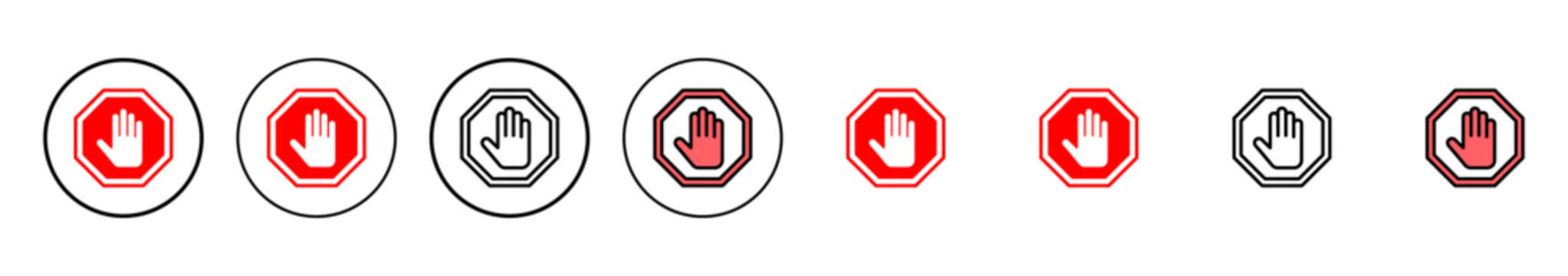 Stop icon vector illustration. stop road sign. hand stop sign and symbol. Do not enter stop red sign with hand