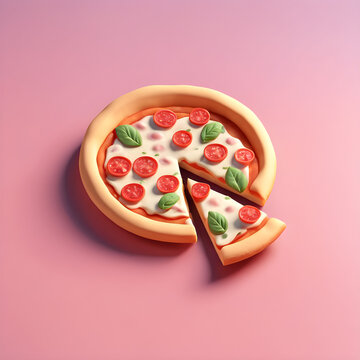 Cute 3D pizza icon in a cartoon clay style and soft pastel colors