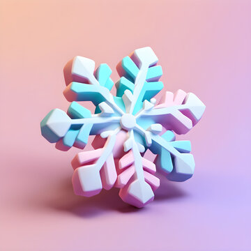 Cute 3D snowflake icon in a cartoon clay style and soft pastel colors