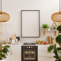 Mock up poster frame in kitchen interior and accessories - 763631220