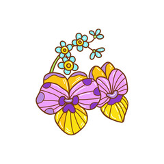 Easter egg with pansy flowers, hand drawn doodle. Trendy Easter design. Vector illustration.