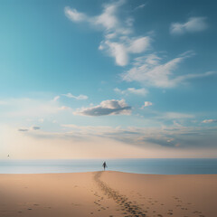 Fototapeta na wymiar A tranquil beach with a solitary figure walking along it