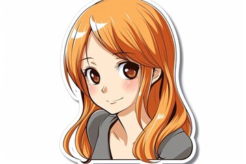 A drawn sticker with an anime girl. Isolate on a white background.