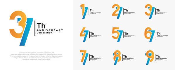 anniversary vector design set with orange and blue color can be use for special moment