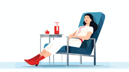 Blood donation concept woman sitting in chair with