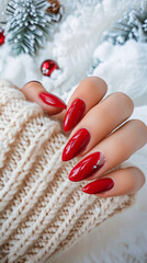 Beige-Red manicure nails one hand