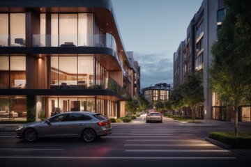 Obraz premium Modern residential multi-storey buildings and street in the city