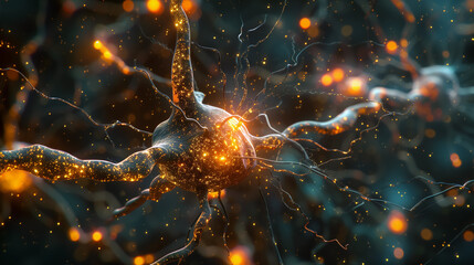 Neurons brain cell medical background. - obrazy, fototapety, plakaty