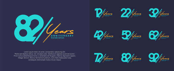 anniversary logotype vector design with slash and orange handwriting blue color for special day - obrazy, fototapety, plakaty