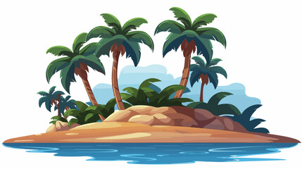 Cartoon of a small island with palm trees flat vector