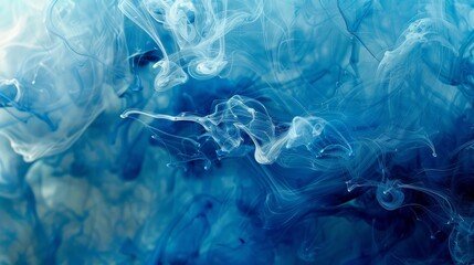 Blue ink liquid in water making abstract forms - obrazy, fototapety, plakaty