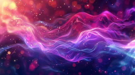 Abstract Background with Dynamic Fluid Shapes, Vibrant Gradients, and Glowing Particles in Digital Art Style - obrazy, fototapety, plakaty