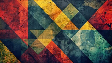 Abstract Background with Geometric Shapes, Bold Colors, and Distressed Texture in Grunge Style